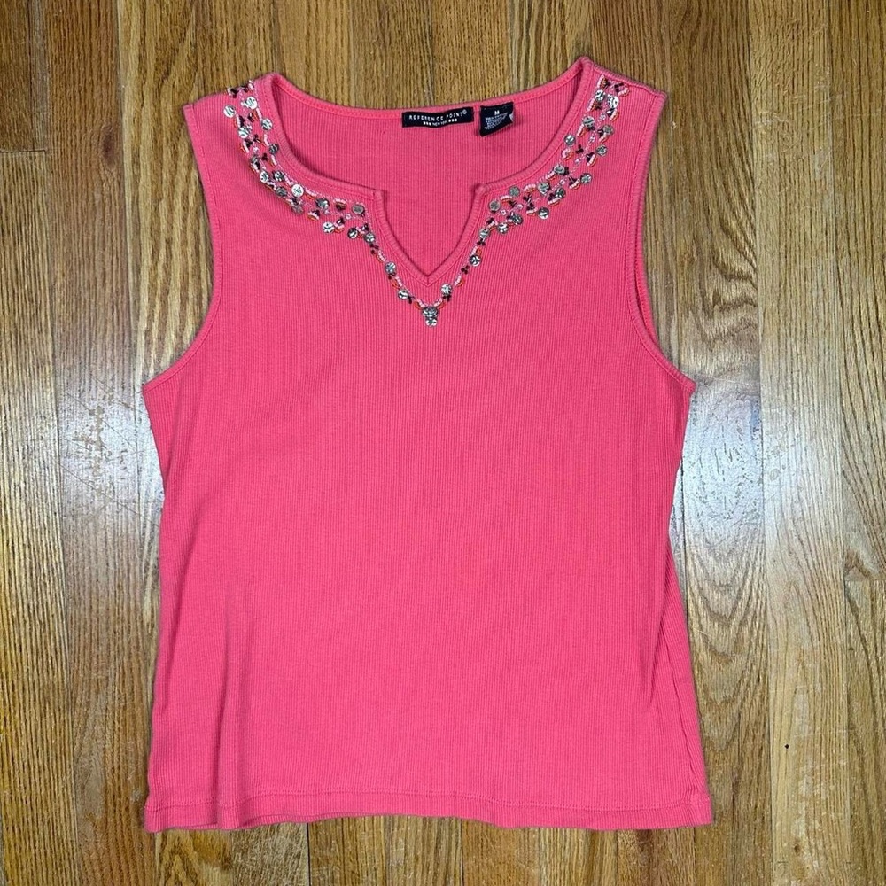 Vintage 90s pink beaded neckline tank top